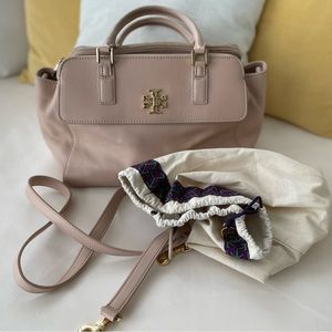 Tory burch Mercer light oak shell pink satchel crossbody dust bag tb turnlock